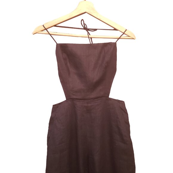 Reformation Rufus Jumpsuit 0 Black Backless Back Tie Straps Pockets Crop Leg - Picture 3 of 8